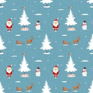 Winter holiday seamless pattern with Santa Claus celebrate party on winter .. Stock Illustration