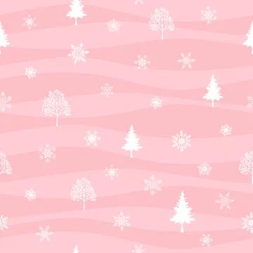 Winter holiday seamless pattern with snowflakes on wavy sweet pink background Stock Illustration
