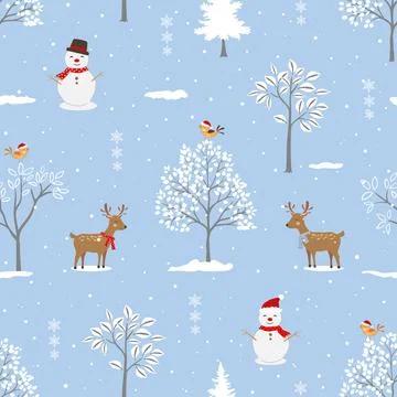 Winter holiday seamless pattern on soft blue background for Christmas or new  Stock Illustration