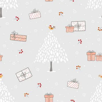 Winter holiday seamless pattern,celebrate theme with cute hand drawn gift box Stock Illustration
