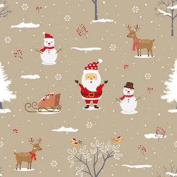 Winter holiday seamless pattern,Celebrate theme with cute Santa Claus,reind.. Stock Illustration