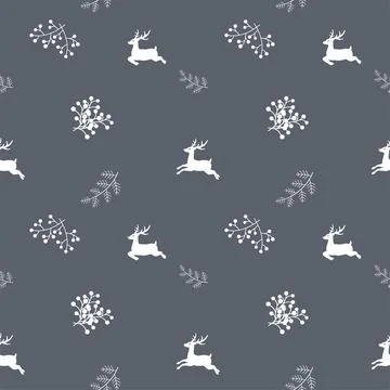 Winter holiday seamless repeat pattern with cute white deer family isolate on Stock Illustration