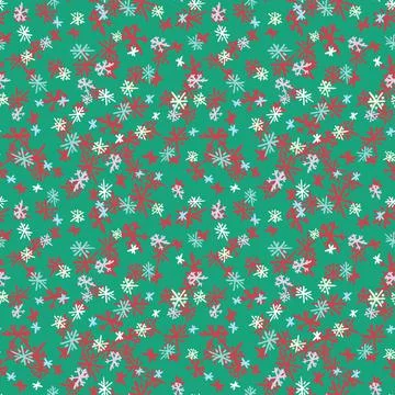 Winter holiday snowflakes pattern in green and red Stock Illustration
