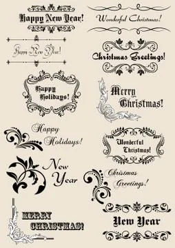 Winter holidays calligraphic elements Stock Illustration