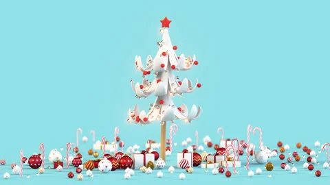 Winter holidays composition with christmas tree 3D render animation Stock Footage 163346023