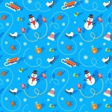 Winter holidays flat vector seamless pattern Stock Illustration