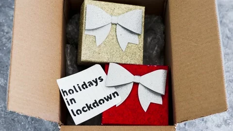Winter holidays in lockdown, gifts being delivered via postal parcel with Chr Stock Footage 143223456