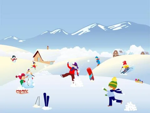 Winter holidays in the mountains, Stock Illustration