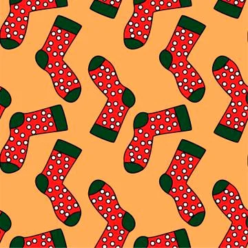 Winter holidays pattern with socks. bright colorful gift paper, background. N Stock Illustration