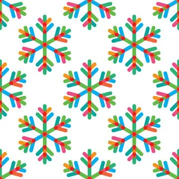 Winter holidays seamless vector pattern with colorful snowflakes. Stock Illustration
