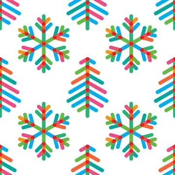 Winter holidays seamless vector pattern with colorful snowflakes and Christmas 库存插图
