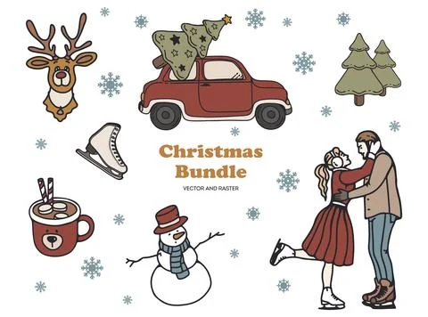 Winter holidays set vector illustration. Stock Illustration