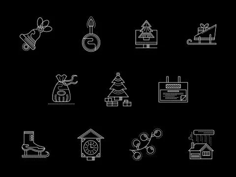 Winter holidays theme white line icons collection Illustrazione stock