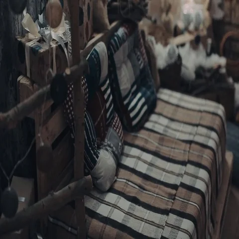Winter home decor. Christmas rustic interior. Farmhouse decoration Video stock 69614623