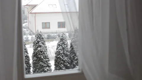 Winter from home window. Real snowfall. Video stock 101558578