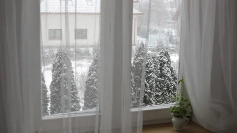 Winter from home window. Real snowfall. FPS 29,97 Video stock 101559767