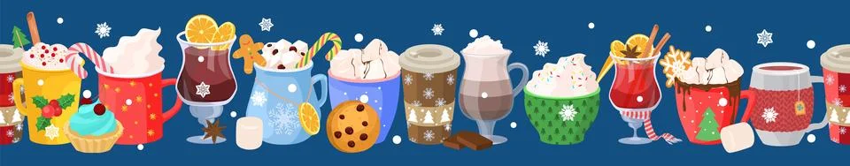 Winter hot drinks seamless pattern vector illustration Stock Illustration