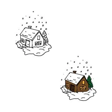 Winter house with a Christmas tree vector illustration in color and outline s Stock Illustration