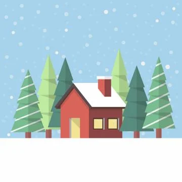 Winter house in flat style Stock Illustration