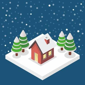 Winter house in isometric view Stock Illustration