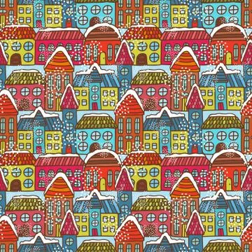 Winter houses seamless pattern Stock Illustration