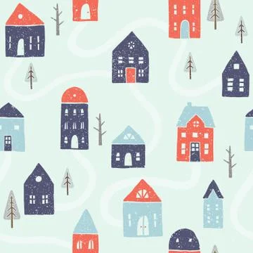 Winter houses seamless pattern Stock Illustration