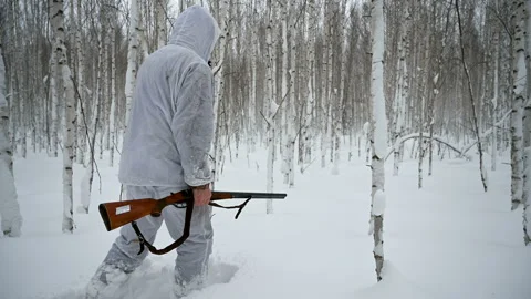 Winter hunter in the forest. Stock Footage 123546360
