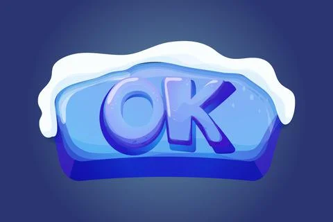Winter ice fantasy ok button interface template game menu with snow in cartoon Stock Illustration