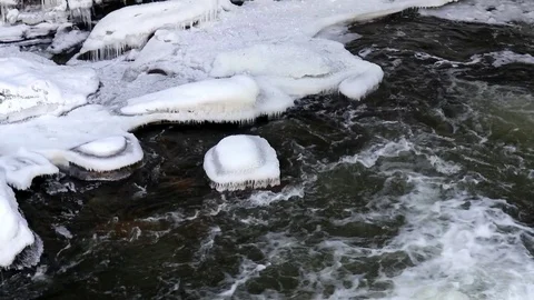 Winter ice forms in rapid Cold River gorge. Alstead, New Hampshire. Stock Footage 91978830