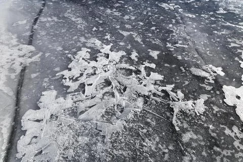 Winter, ice pattern on frozen river, Province of Quebec, Canada, North America Stock Photos
