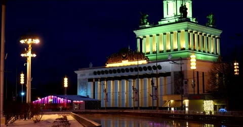 Winter ice rink at ENEA, break, night illumination Stock Footage 67767015