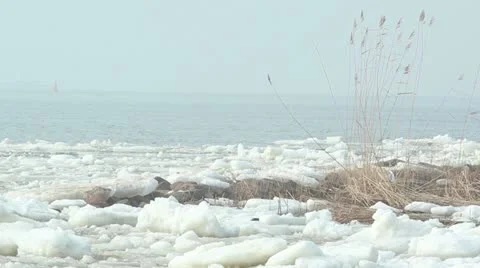 Winter ice in river, ice moving Stock Footage 10834209