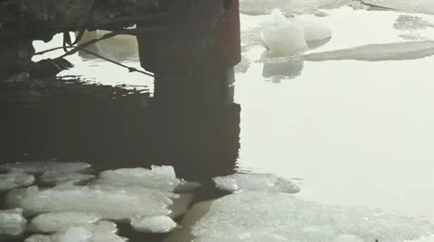 Winter ice in river, ice moving Stock Footage 10834210