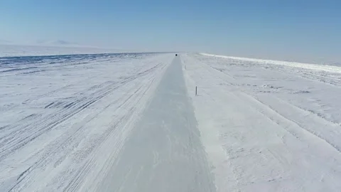 Winter ice road in the far north Stock Footage 168320094
