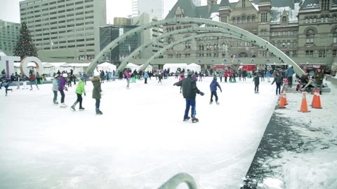 Winter Ice Skating City Hall Toronto Stock Footage 70861560