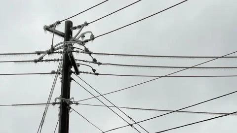 Winter Ice Storm Power Line Electrical Grid Outages Icing Sleet Bad Weather Video stock 232081848