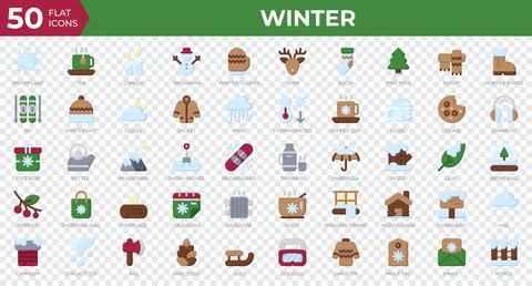Winter icons in flat style. Snowflake, tea, sweater. Flat icons collection... Stock Illustration
