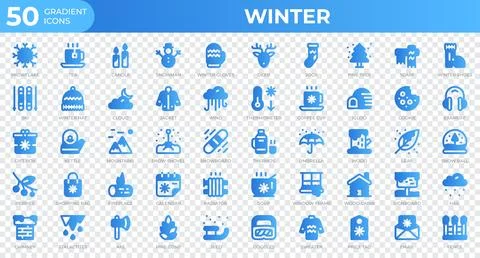 Winter icons in gradient style. Snowflake, tea, sweater. Gradient icons col.. Stock Illustration