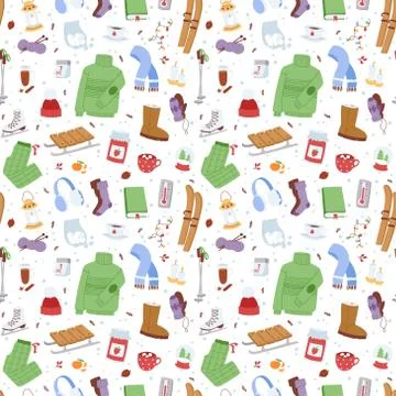Winter icons seamless pattern vector patches 스톡 일러스트