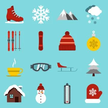 Winter icons set, flat style 스톡 일러스트