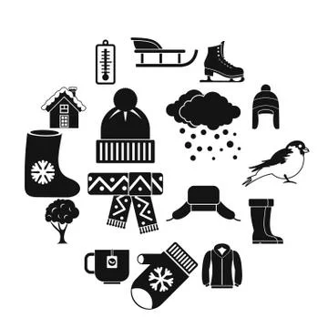 Winter icons set, simple style Illustrazione stock