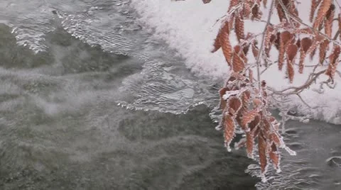 Winter icy stream. Stock Footage