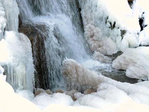 Winter Icy Waterfall Closeup Bottom Stock Photos