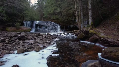 Winter Icy Waterfall - From the River to the Falls Stock Footage 265112288