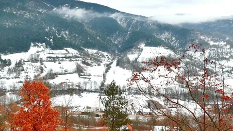Winter Idyll in the Mountainous Area Stock Footage 102344396