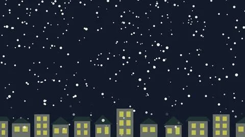 Winter illustration background with snowfall in the night town Иллюстрация