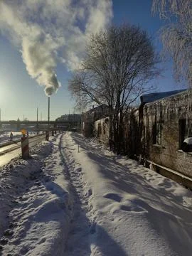 Winter industrial area Stock Photos