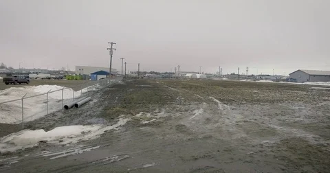 Winter Industrial Field in Alberta Stock Footage 85001086