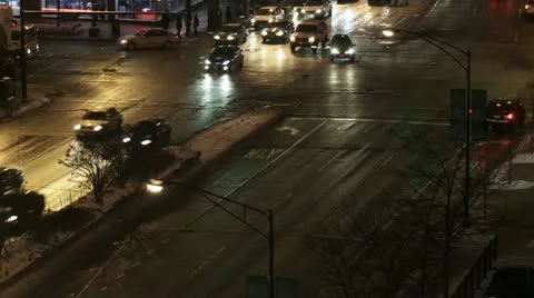 Winter Intersection Night Stock Footage 22797182