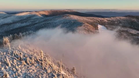 Winter Inversion Clouds Aerial Orbit Alpine Sunrise Landscape Stock Footage 335742823